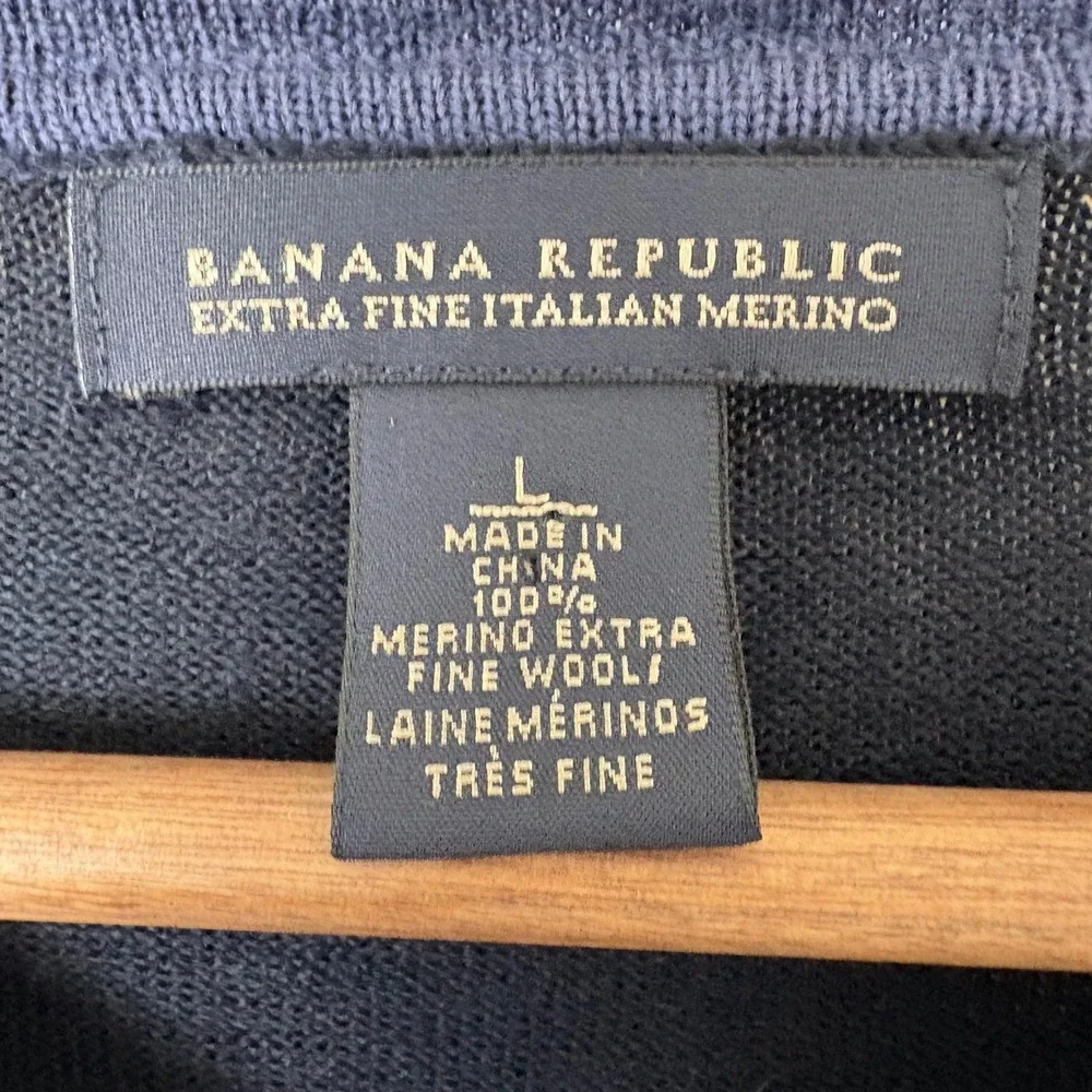 Banana Republic Sweater Men's M/L Extra Fine Merino Wool Blue Argyle Y2K Vintage